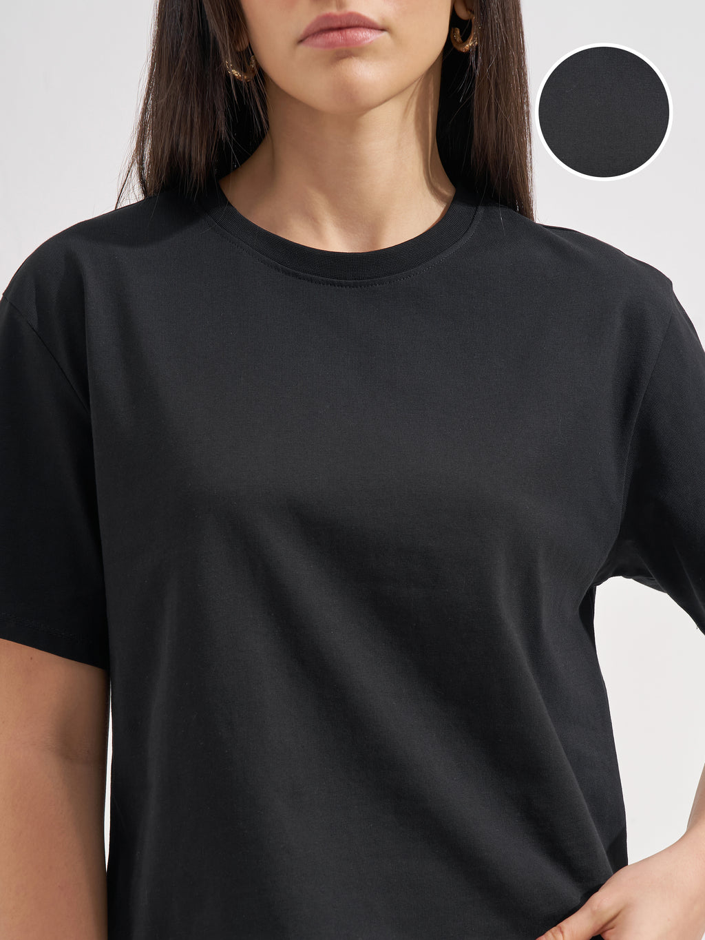 Tokyo Talkies Women Black Solid Round Neck T-Shirt