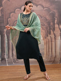 Vishudh Women Green Embroidered Kurta With Trouser And Dupatta - Green - Image 1