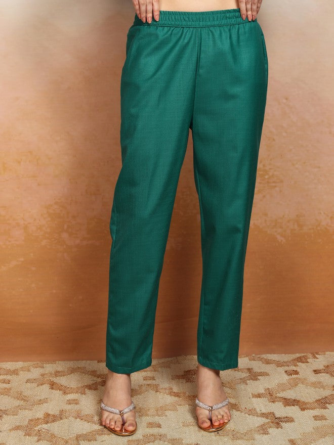 Vishudh Women Green Embroidered Kurta With Trouser And Dupatta - Green - Image 8
