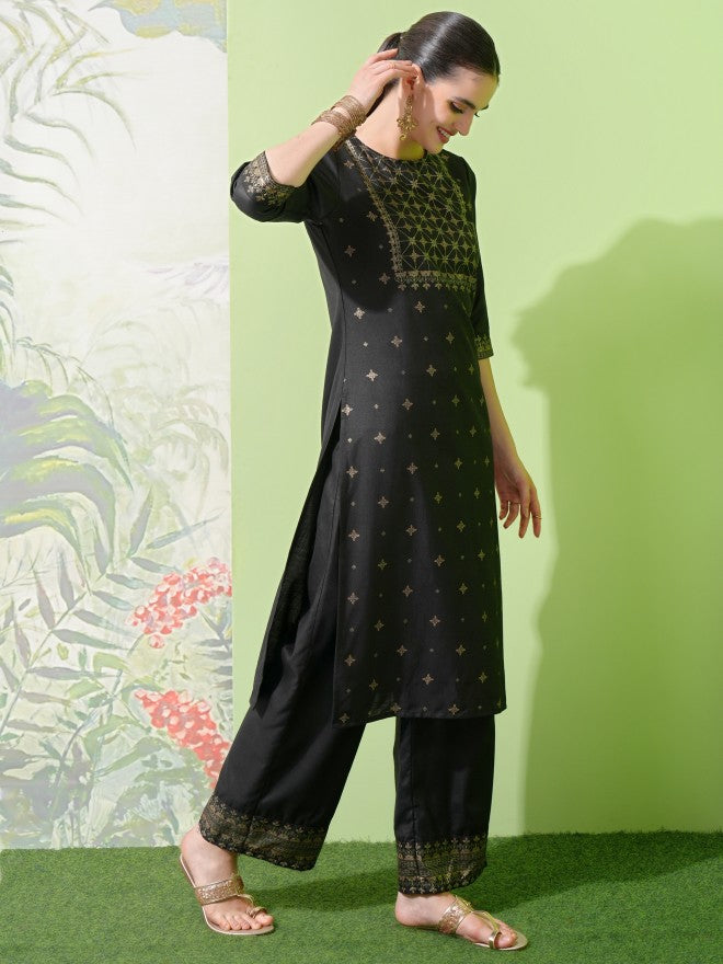 Vishudh Women Black Printed Kurta With Palazzos & Dupatta - Black - Image 4