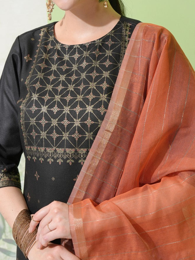 Vishudh Women Black Printed Kurta With Palazzos & Dupatta - Black - Image 5