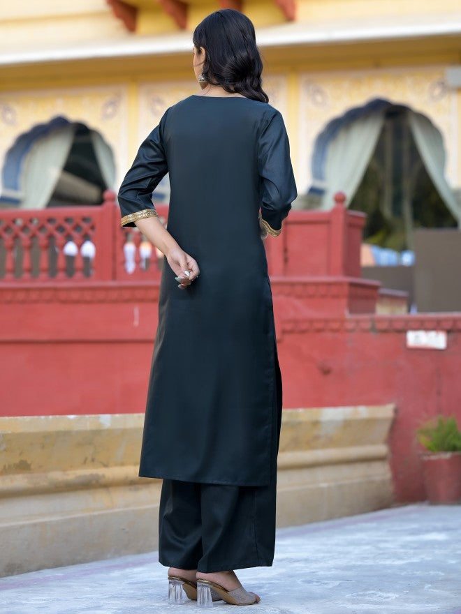 Vishudh Women Green Solid Kurta With Palazzo And Dupatta - Green - Image 3