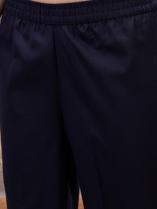 Vishudh Women Navy Blue Solid Kurta With Palazzo And Dupatta - Navy Blue - Image 7