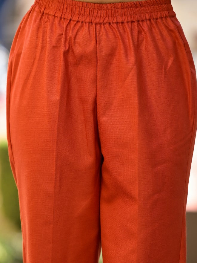 Vishudh Women Terracotta Solid Kurta With Trouser And Dupatta - Terracotta - Image 6