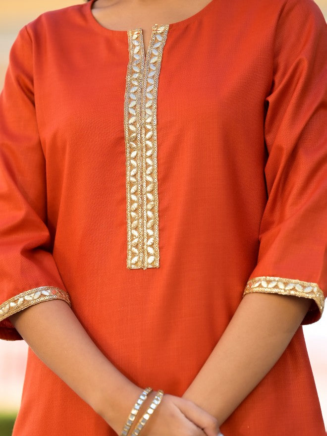 Vishudh Women Terracotta Solid Kurta With Trouser And Dupatta - Terracotta - Image 7