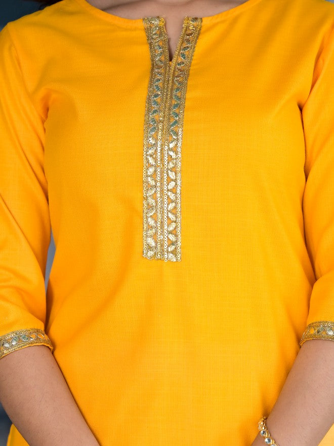 Vishudh Women Yellow Solid Kurta With Trouser And Dupatta - Yellow - Image 8