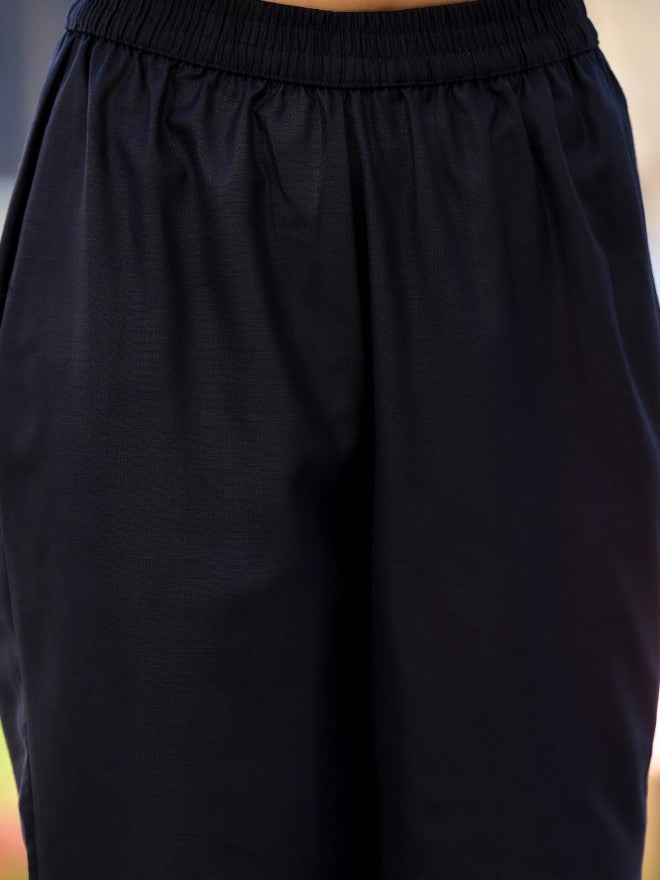 Vishudh Women Navy Blue Solid Kurta With Trouser And Dupatta - Navy Blue - Image 9