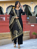 Vishudh Women Black Solid Kurta With Palazzo And Dupatta - Black - Image 1
