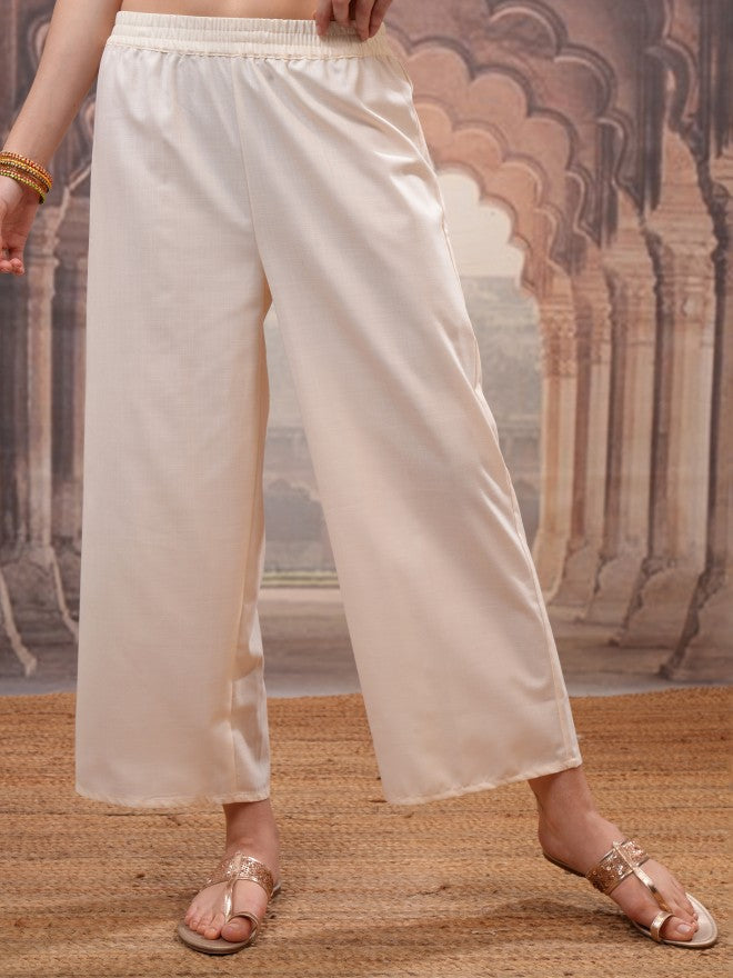 Vishudh Women Cream Embroidered Kurta With Palazzo And Dupatta - Cream - Image 8