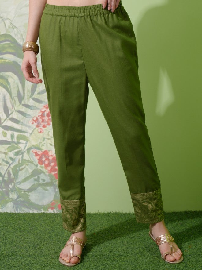 Vishudh Women Green Printed Kurta With Trouser And Dupatta - Green - Image 7