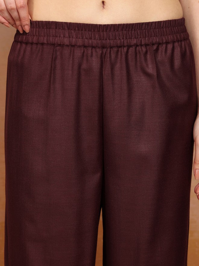 Vishudh Women Burgundy Embroidered Kurta With Palazzo And Dupatta - Burgundy - Image 7