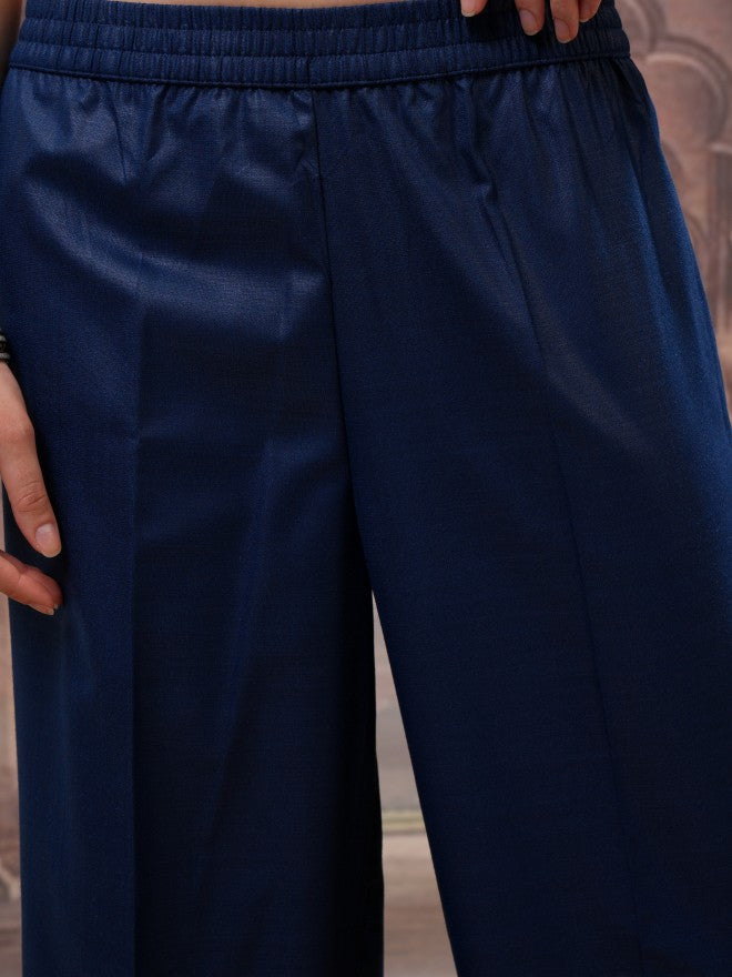 Vishudh Women Navy Blue Printed Kurta With Palazzo And Dupatta - Navy Blue - Image 7