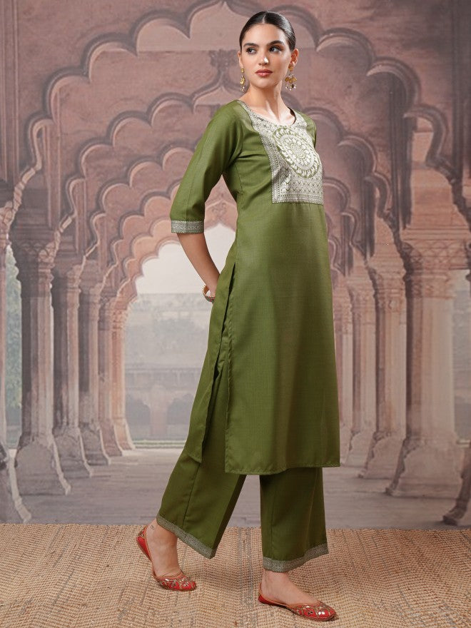 Vishudh Women Green Printed Kurta With Palazzo And Dupatta - Green - Image 4