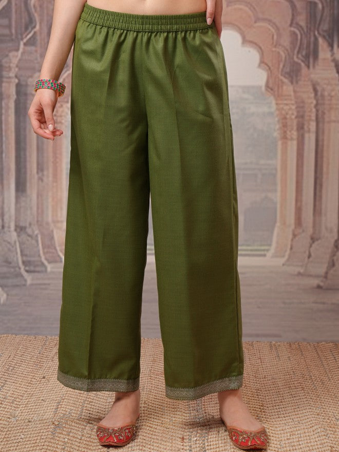 Vishudh Women Green Printed Kurta With Palazzo And Dupatta - Green - Image 7