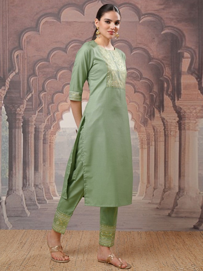 Vishudh Women Green Ethnic Motifs Kurta With Trousers And Dupatta - Green - Image 4