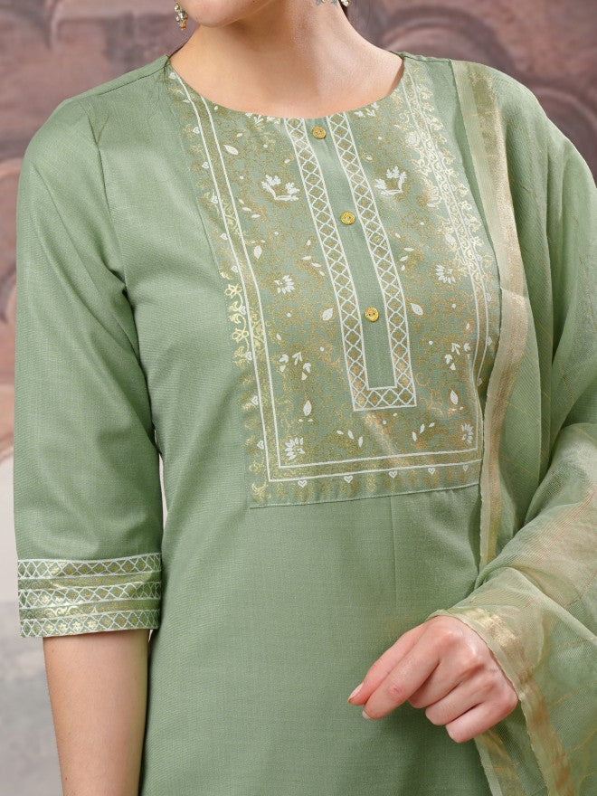Vishudh Women Green Ethnic Motifs Kurta With Trousers And Dupatta - Green - Image 5