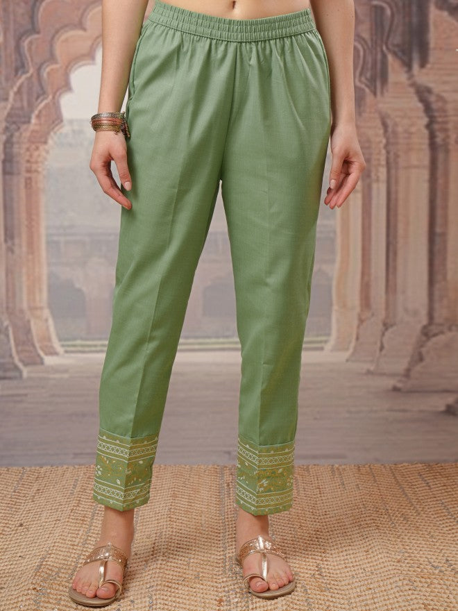 Vishudh Women Green Ethnic Motifs Kurta With Trousers And Dupatta - Green - Image 7