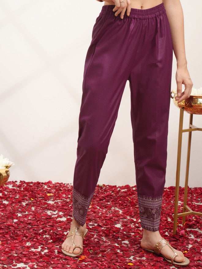 Vishudh Women Magenta Printed Kurta With Trouser And Dupatta - Magenta - Image 7