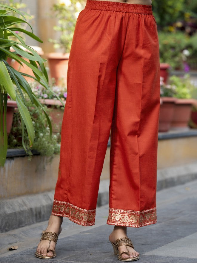 Vishudh Women Terracotta Printed Kurta With Palazzo And Dupatta - Terracotta - Image 7