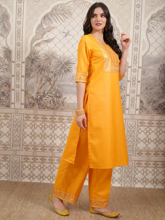 Vishudh Women Yellow Printed Kurta With Palazzo And Dupatta - Yellow - Image 4