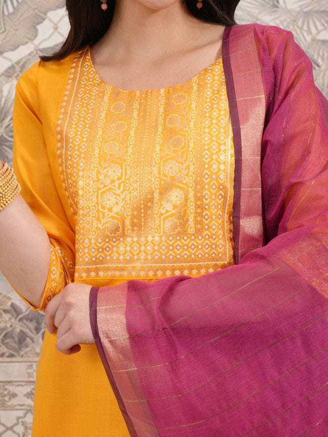 Vishudh Women Yellow Printed Kurta With Palazzo And Dupatta - Yellow - Image 5