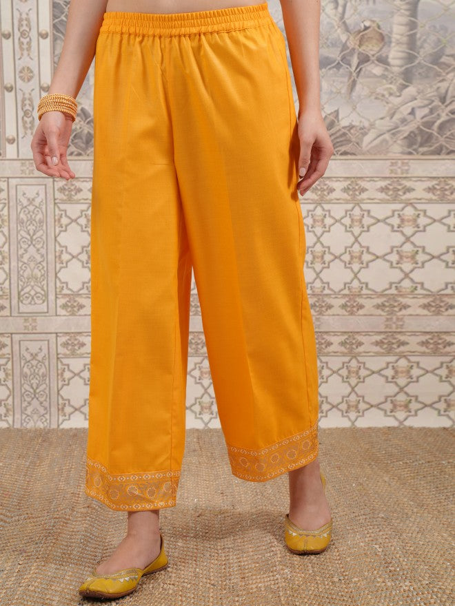 Vishudh Women Yellow Printed Kurta With Palazzo And Dupatta - Yellow - Image 7