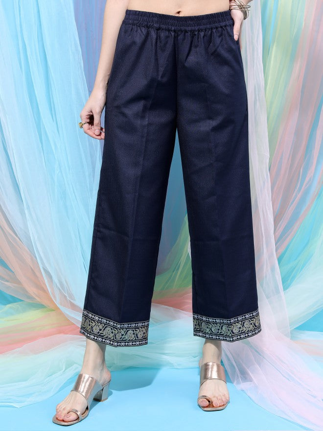 Vishudh Women Navy Blue Printed Kurta With Palazzo And Dupatta - Navy Blue - Image 8