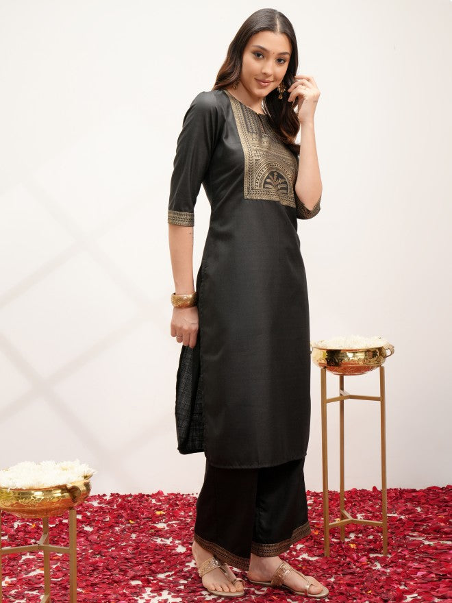 Vishudh Women Black Printed Kurta With Palazzos And Dupatta - Black - Image 4