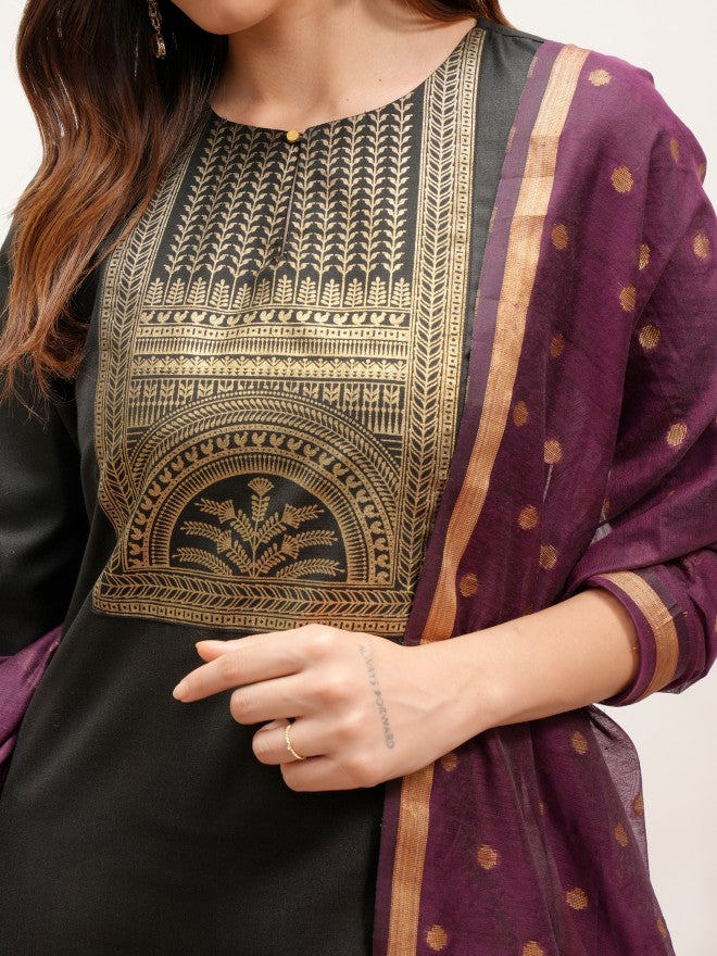Vishudh Women Black Printed Kurta With Palazzos And Dupatta - Black - Image 5