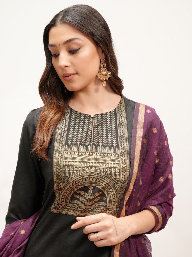 Vishudh Women Black Printed Kurta With Palazzos And Dupatta - Black - Image 8