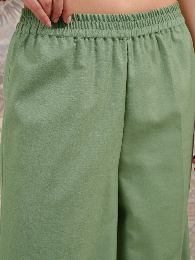 Vishudh Women Green Embroidered Kurta With Palazzo And Dupatta - Green - Image 6