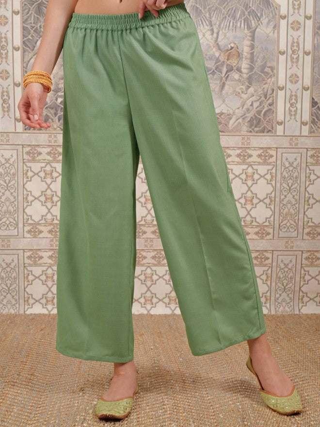 Vishudh Women Green Embroidered Kurta With Palazzo And Dupatta - Green - Image 7