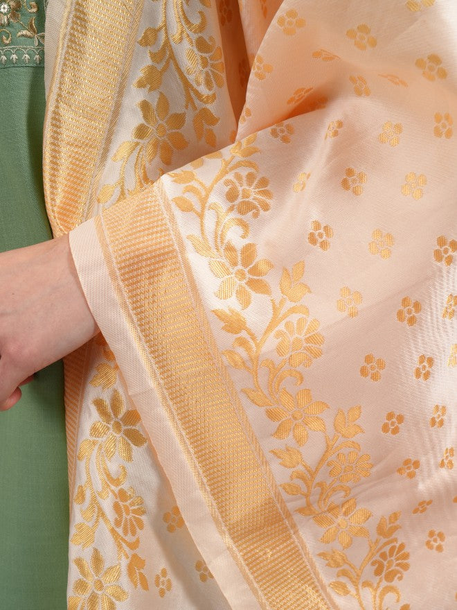Vishudh Women Green Embroidered Kurta With Palazzo And Dupatta - Green - Image 9
