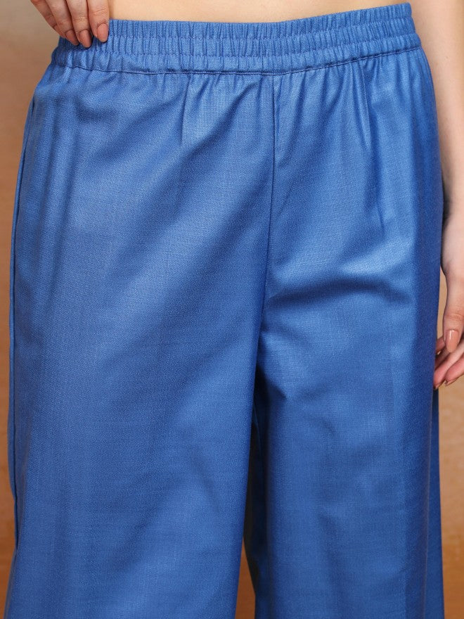 Vishudh Women Blue Embroidered Kurta With Palazzo And Dupatta - Blue - Image 6