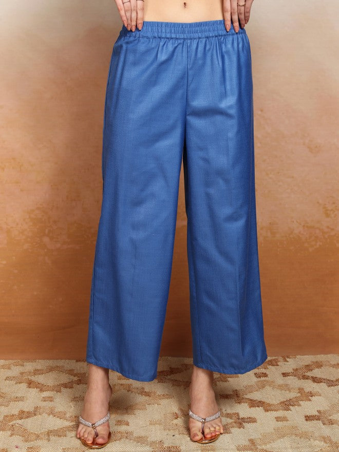 Vishudh Women Blue Embroidered Kurta With Palazzo And Dupatta - Blue - Image 7