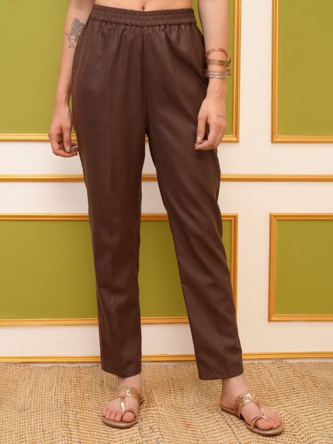 Vishudh Women Taupe Printed Kurta With Trouser And Dupatta - Taupe - Image 8