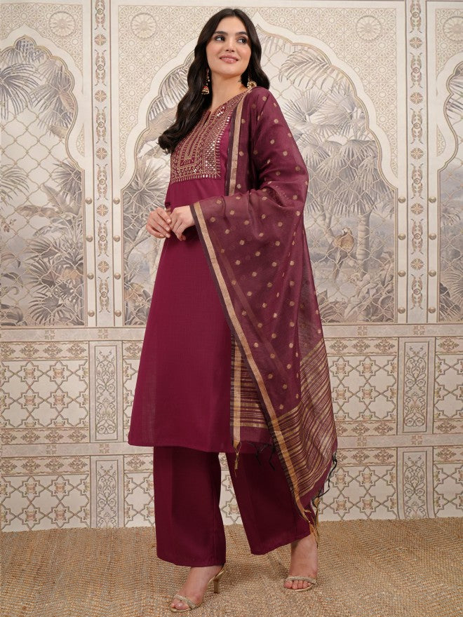 Vishudh Women Black Embroidered Kurta With Palazzo And Dupatta - Black - Image 2
