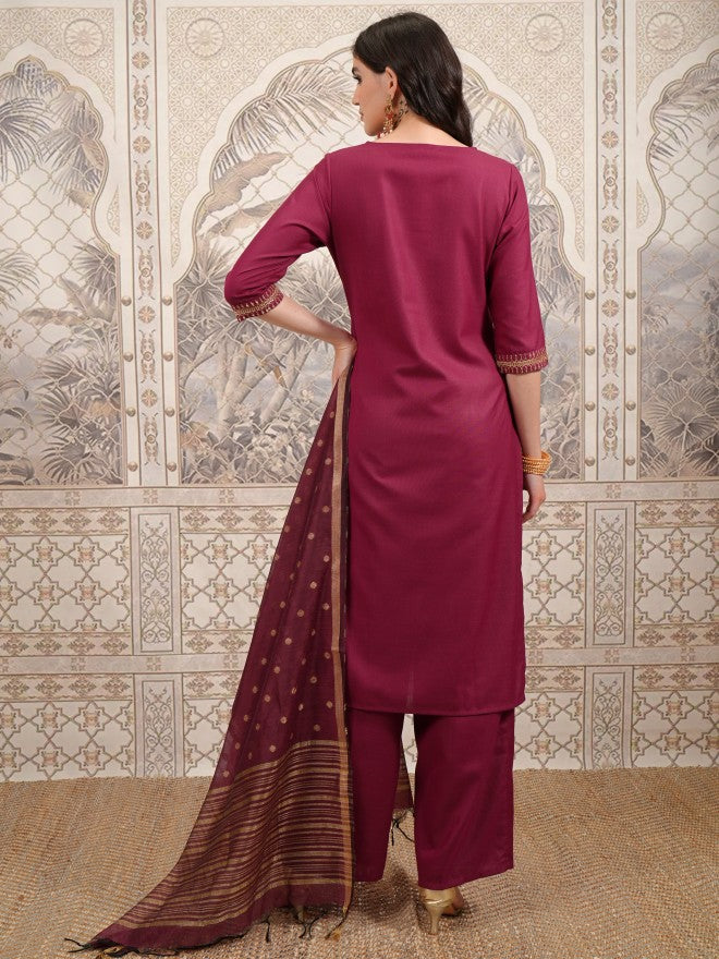 Vishudh Women Black Embroidered Kurta With Palazzo And Dupatta - Black - Image 3