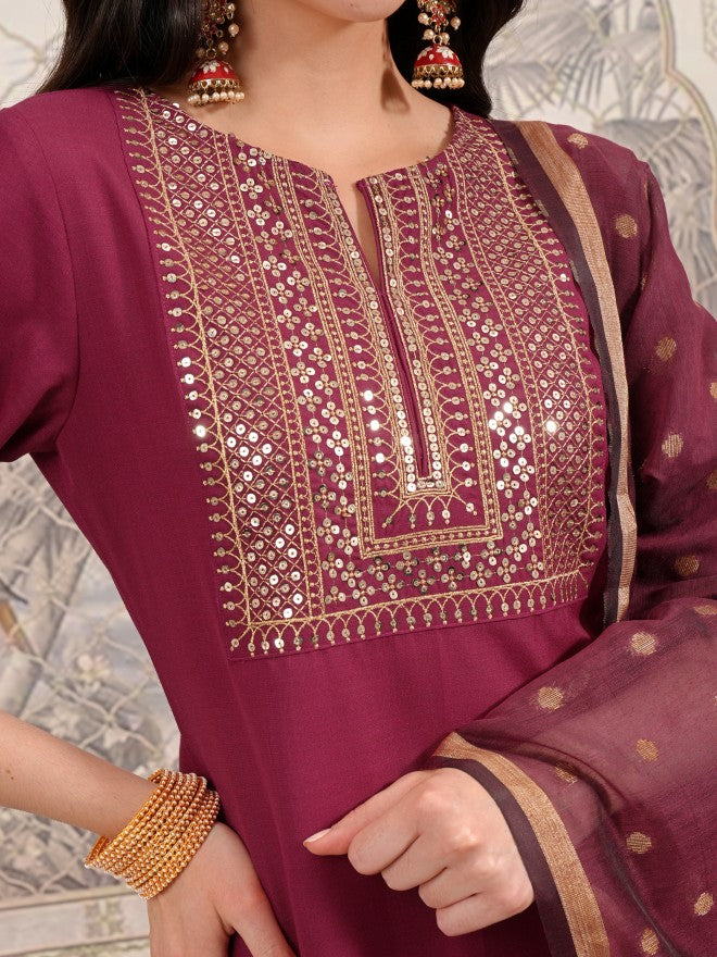 Vishudh Women Black Embroidered Kurta With Palazzo And Dupatta - Black - Image 5