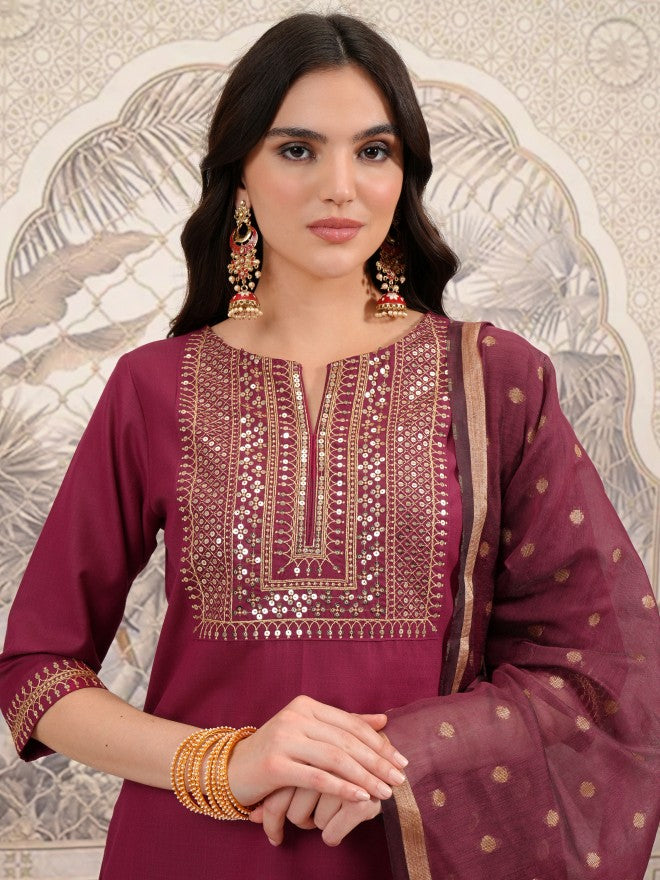 Vishudh Women Black Embroidered Kurta With Palazzo And Dupatta - Black - Image 8