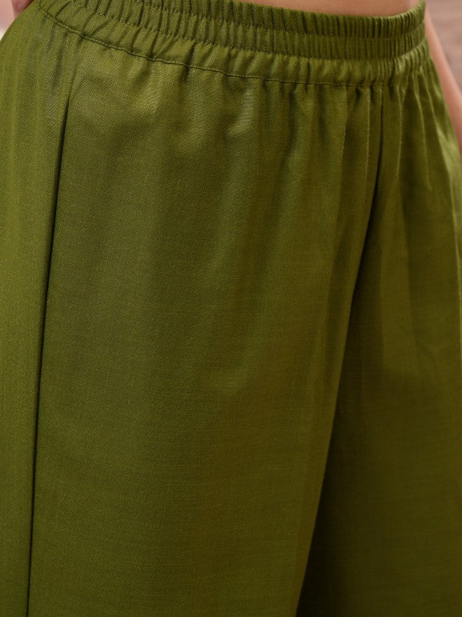 Vishudh Women Olive Embroidered Kurta With Palazzo And Dupatta - Olive - Image 7