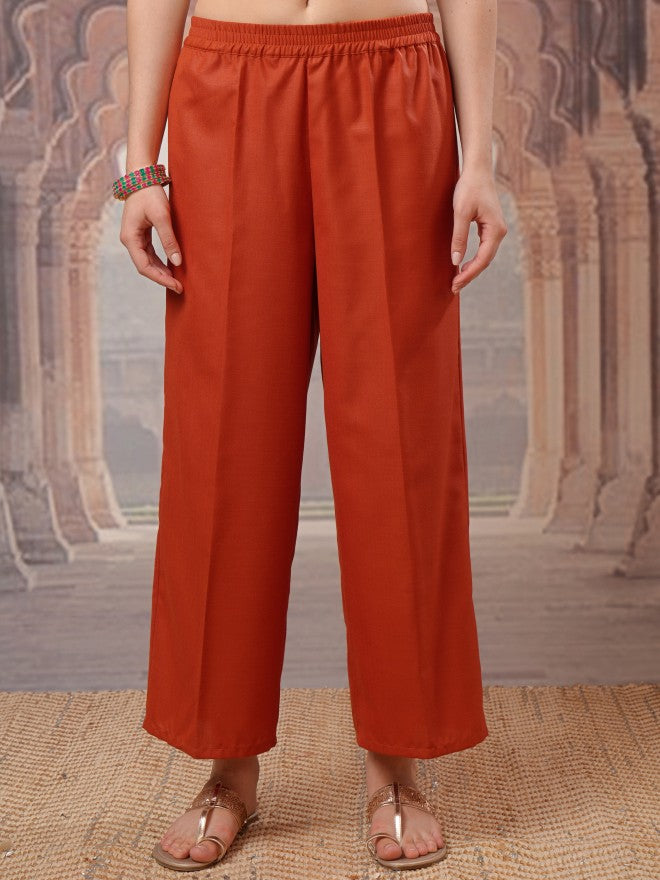 Vishudh Women Terracotta Embroidered Kurta With Palazzo And Dupatta - Terracotta - Image 7
