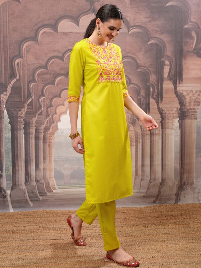 Vishudh Women Green Embroidered Kurta With Trouser And Dupatta - Green - Image 6