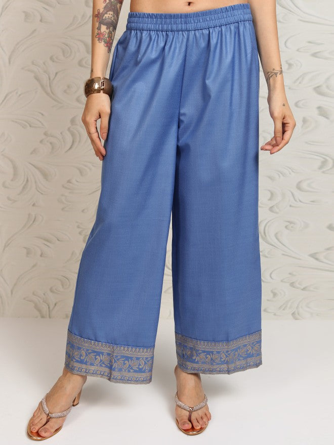 Vishudh Women Blue Printed Kurta With Palazzo And Dupatta - Blue - Image 8