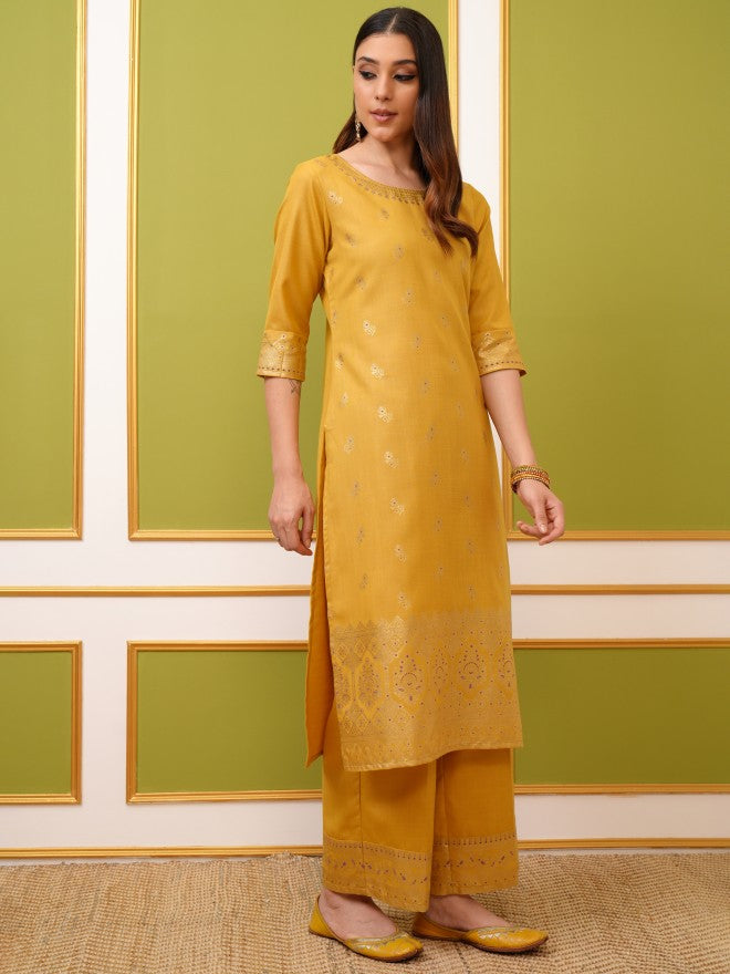 Vishudh Women Yellow Printed Kurta With Palazzo And Dupatta - Yellow - Image 4