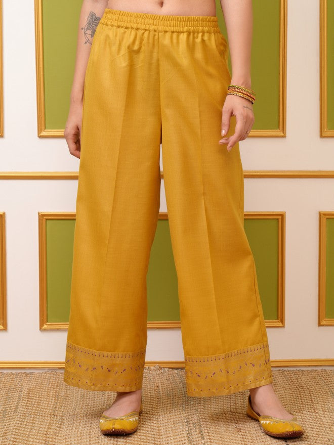 Vishudh Women Yellow Printed Kurta With Palazzo And Dupatta - Yellow - Image 7
