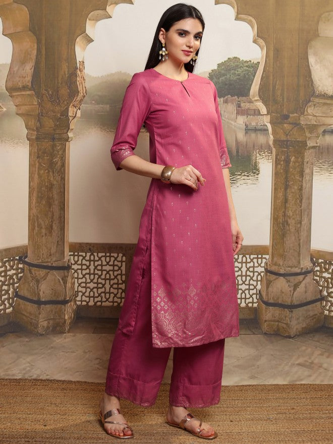 Vishudh Women Coral Printed Kurta With Palazzos And Dupatta - Coral - Image 6