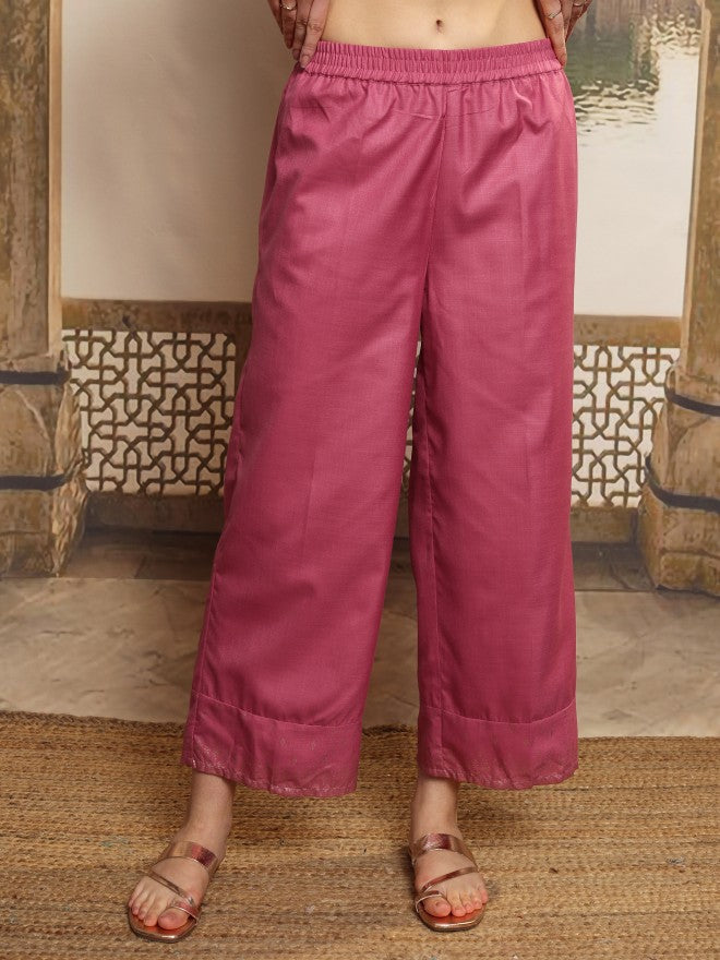 Vishudh Women Coral Printed Kurta With Palazzos And Dupatta - Coral - Image 7