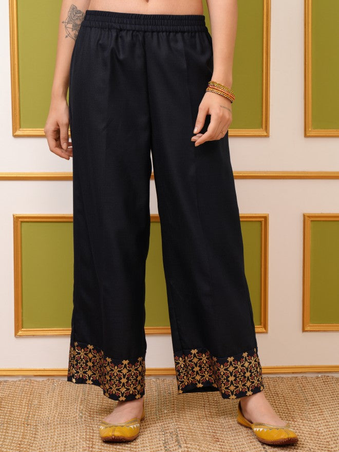 Vishudh Women Navy Blue Printed Kurta With Palazzo And Dupatta - Navy Blue - Image 6