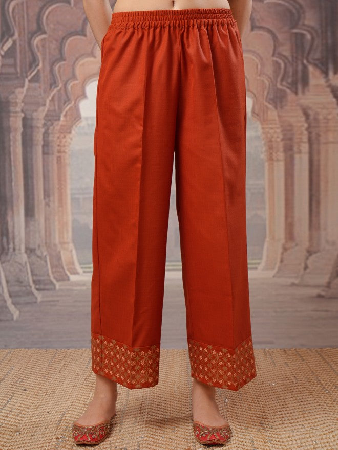 Vishudh Women Terracotta Embroidered Kurta With Palazzo And Dupatta - Terracotta - Image 7